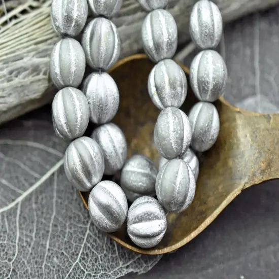 *20* 8mm Silver Etched White Round Melon Beads -- Choose your size {4}