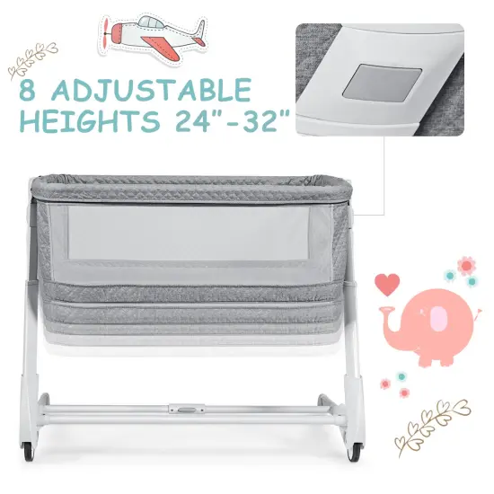 Babyjoy Baby Side Bedside Sleeper Washable Mattress Height Adjustable GreyWhite {6}