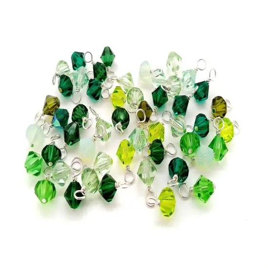 Green Bicone Dangles, 25 Crystal 6mm Bead Charms, Adorabilities {1}