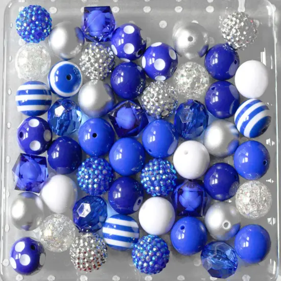 20mm Royal and White acrylic bubblegum bead mix {2}
