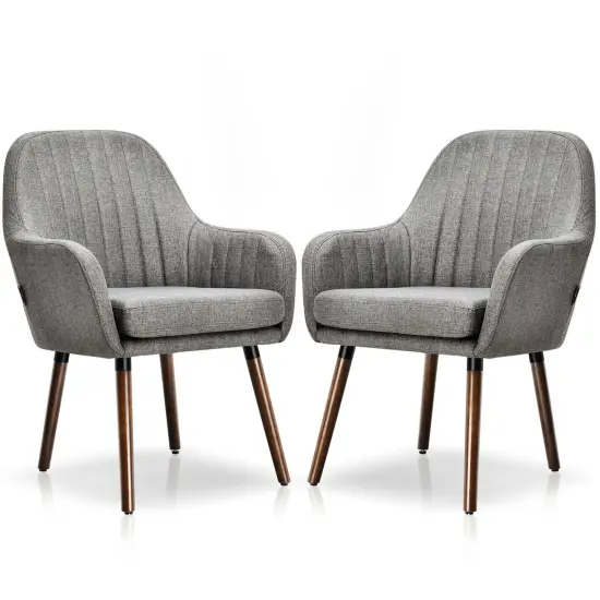Costway Set of 2 Accent Chairs Fabric Upholstered Armchairs w/Wooden Legs Beige/Gray {4}
