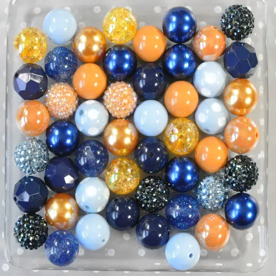 20mm Navy and Mustard acrylic bubblegum bead mix {2}
