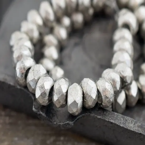 *25* 5x8mm Antique Silver Faceted Large Hole Rondelle Roller Beads {2}