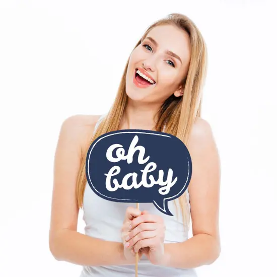 Big Dot of Happiness Hello Little One - Blue and Silver - Boy Baby Shower Photo Booth Props Kit - 20 Count {4}