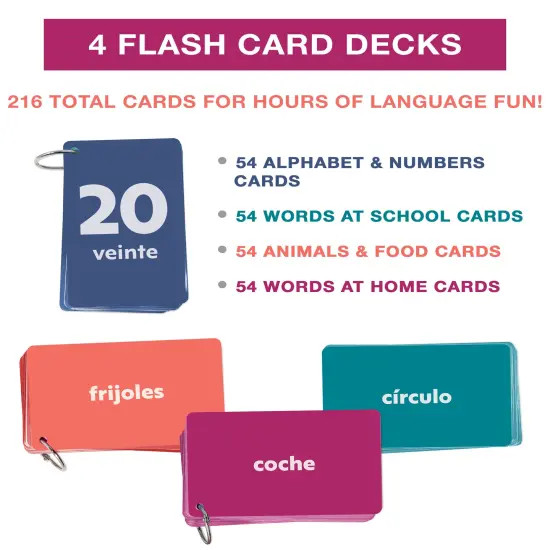 Carson Dellosa 216 Spanish Flash Cards for Kids, Sight Words, Numbers, and Alphabet Flashcards for Toddlers Ages 3 and Up, Educational Games for Bilingual and ESL Learners {3}