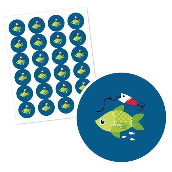 Big Dot of Happiness Let's Go Fishing - Fish Themed Birthday Party or Baby Shower Circle Sticker Labels - 24 Count {3}