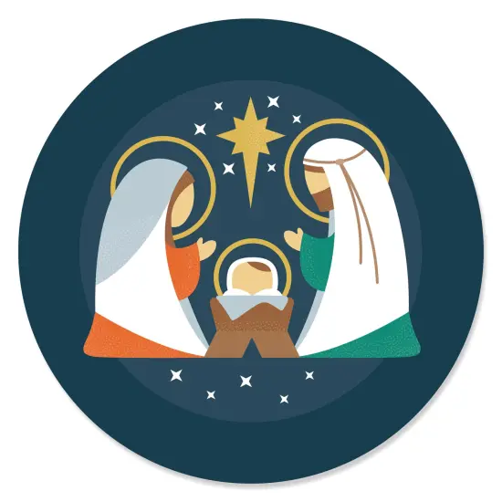 Big Dot of Happiness Holy Nativity - Manger Scene Religious Christmas Circle Sticker Labels - 24 Count {1}