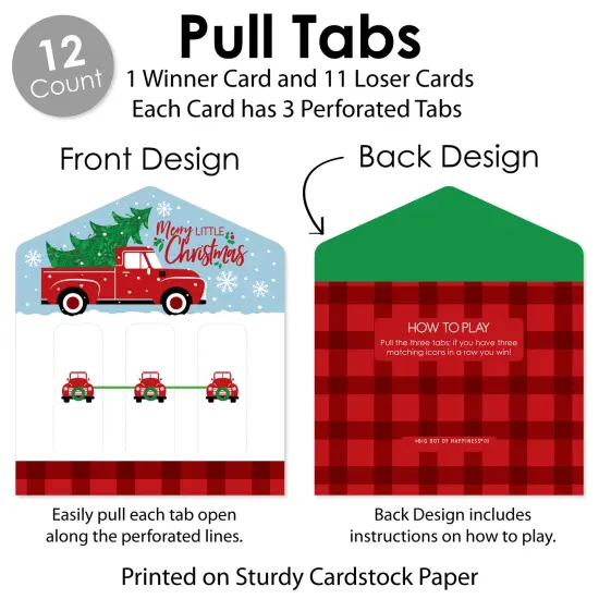 Big Dot of Happiness Merry Little Christmas Tree - Red Truck Christmas Party Game Pickle Cards - Pull Tabs 3-in-a-Row - Set of 12 {6}