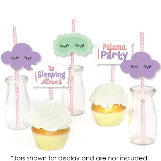 Big Dot of Happiness Pajama Slumber Party - Paper Straw Decor - Girls Sleepover Birthday Party Striped Decorative Straws - Set of 24 {7}