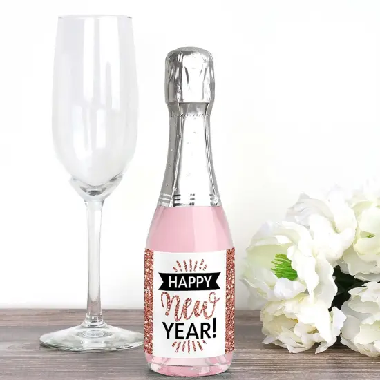 Big Dot of Happiness Rose Gold Happy New Year - Mini Wine and Champagne Bottle Label Stickers - New Year's Eve Party Favor Gift - Set of 16 {3}