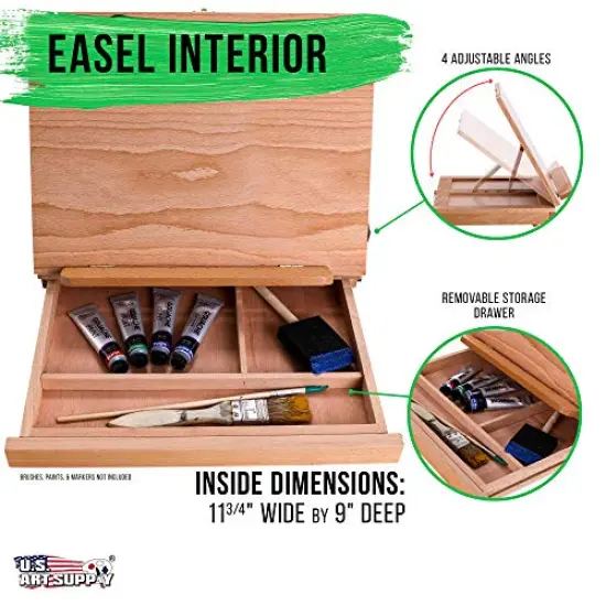 Solid Solana Adjustable Wood Desk Table Easel with Storage Drawer, Paint Palette, Premium Beechwood - Portable Solid Wooden Artist Easel Top Board - Canvas Painting, Drawing Book Stand {1}