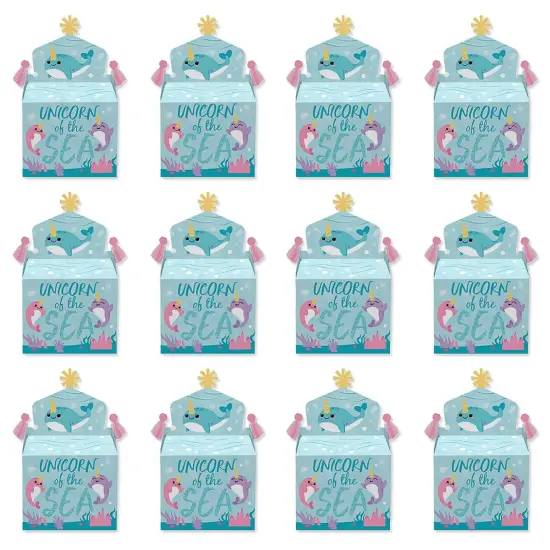 Big Dot of Happiness Narwhal Girl - Treat Box Party Favors - Under The Sea Baby Shower or Birthday Party Goodie Gable Boxes - Set of 12 {6}
