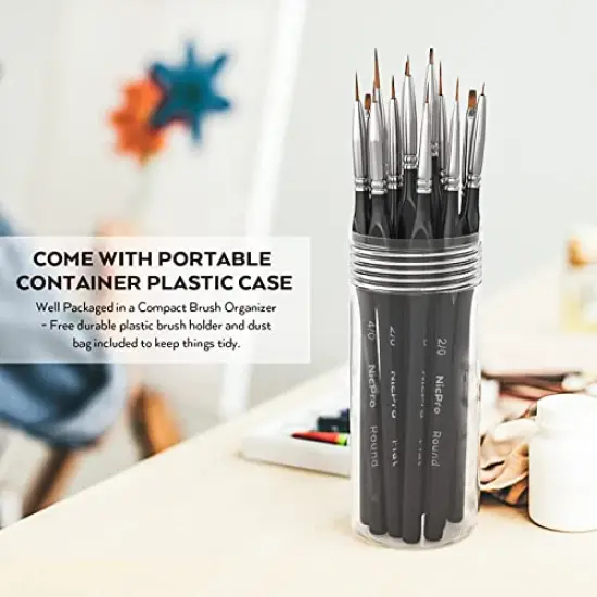 Micro Detail Paint Brush Set,15 PCS Black Small Professional Miniature Fine Detail Brushes for Watercolor Oil Acrylic, Craft Models Rock Painting & Paint by Number -Come with Holder Bag {5}