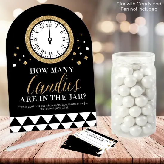 Big Dot of Happiness New Year&rsquo;s Eve - Gold - How Many Candies New Years Eve Party Game - 1 Stand and 40 Cards - Candy Guessing Game {3}