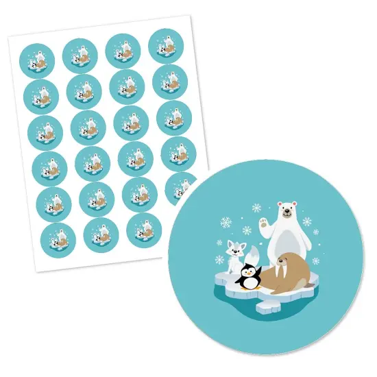 Big Dot of Happiness Arctic Polar Animals - Winter Baby Shower or Birthday Party Circle Sticker Labels - 24 Count {3}