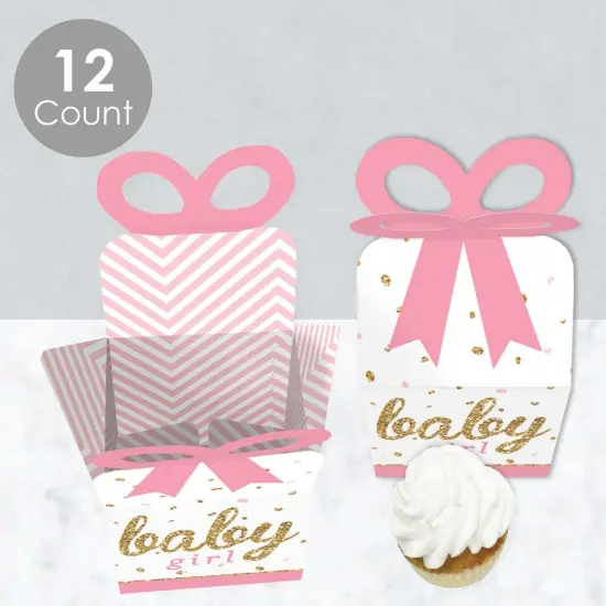 Big Dot of Happiness Hello Little One - Pink and Gold - Square Favor Gift Boxes - Girl Baby Shower Bow Boxes - Set of 12 {4}