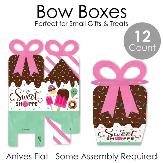 Big Dot of Happiness Sweet Shoppe - Square Favor Gift Boxes - Candy and Bakery Birthday Party or Baby Shower Bow Boxes - Set of 12 {7}