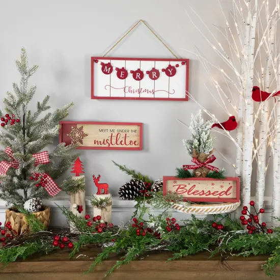 Northlight Framed "Blessed" Wooden Christmas Decoration - 9.75" Red {6}