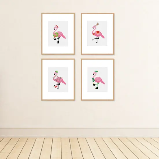 Big Dot of Happiness Flamingle Bells - Unframed Tropical Christmas Linen Paper Wall Art - Set of 4 - Artisms - 8 x 10 inches {4}