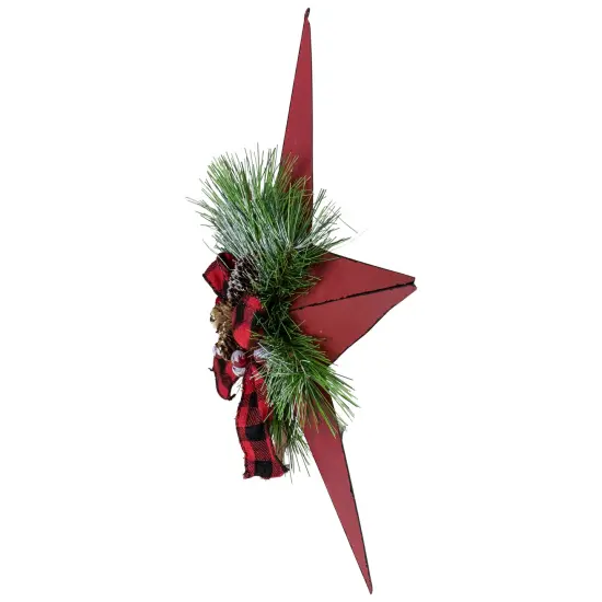 Northlight 17" Red distressed 5 point Christmas Star With Plaid Ribbon with Artificial Pine {6}