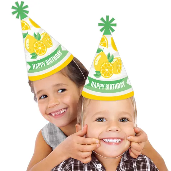 Big Dot of Happiness So Fresh - Lemon - Cone Happy Birthday Party Hats for Kids and Adults - Set of 8 (Standard Size) {3}