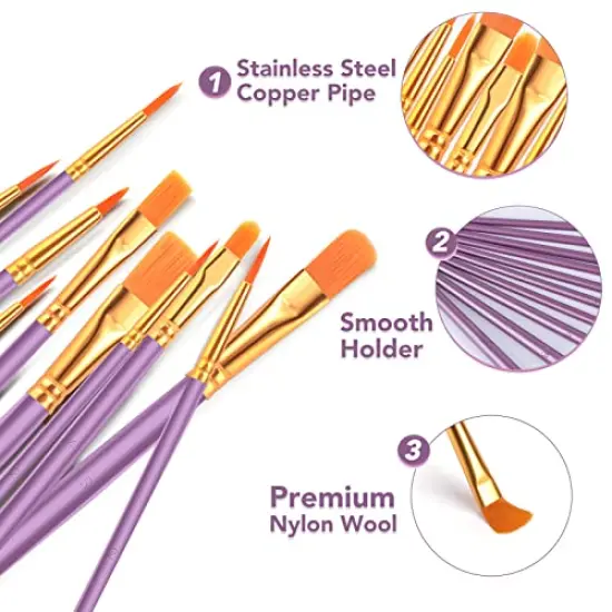 Acrylic Paint Brushes Set, 16Packs / 160 Pcs, Suitable for Acrylic, Oil, Watercolor,Rock Body Face Nail Art,Perfect Suit of Art Painting, Best Gift for Kids Adult Drawing, Purple {2}