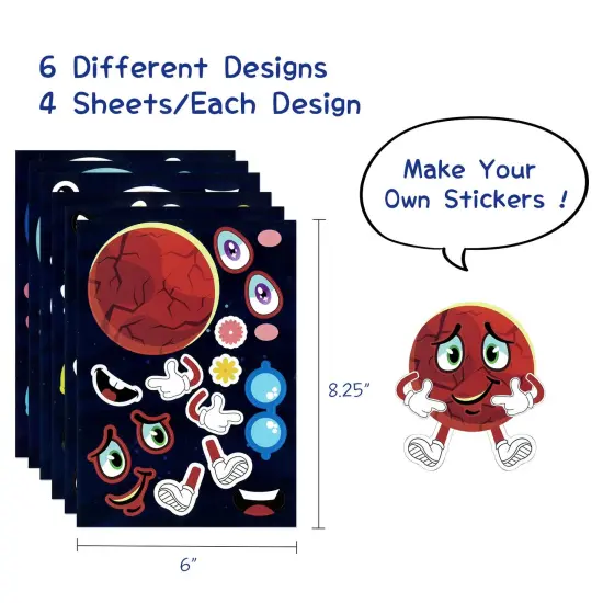 Wrapables Make Your Own Sticker Sheets, DIY Make a Face Animal, Food, Party Favor Stickers (24 Sheets) Outer Space {2}