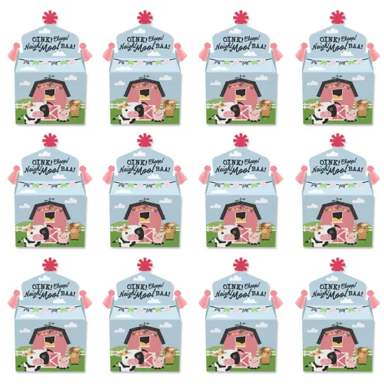 Big Dot of Happiness Girl Farm Animals - Treat Box Party Favors - Pink Barnyard Baby Shower or Birthday Party Goodie Gable Boxes - Set of 12 {6}