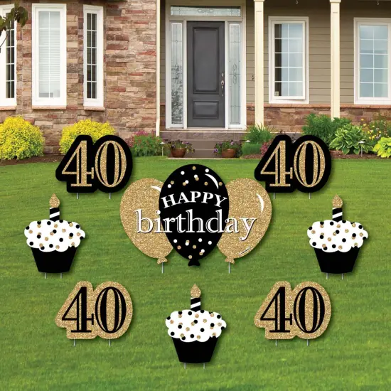 Big Dot of Happiness Adult 40th Birthday - Gold - Yard Sign and Outdoor Lawn Decorations - Happy Birthday Party Yard Signs - Set of 8 {1}