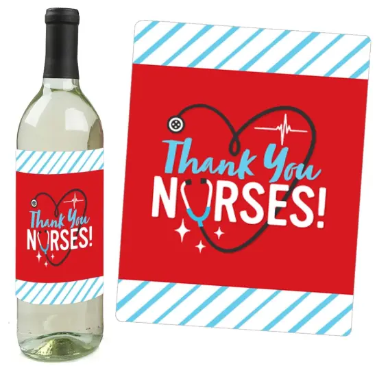 Big Dot of Happiness Thank You Nurses - Nurse Appreciation Week Decorations for Women and Men - Wine Bottle Label Stickers - Set of 4 {6}