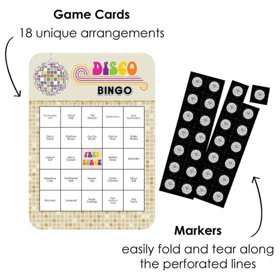 Big Dot of Happiness 70's Disco - Bar Bingo Cards and Markers - 1970s Disco Fever Party Bingo Game - Set of 18 {3}