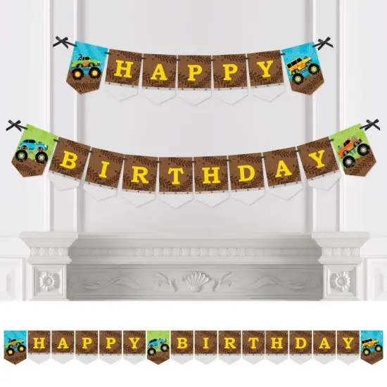 Big Dot of Happiness Smash and Crash - Monster Truck - Boy Birthday Party Bunting Banner - Birthday Party Decorations - Happy Birthday {1}