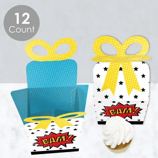 Big Dot of Happiness Bam Superhero - Square Favor Gift Boxes - Baby Shower or Birthday Party Bow Boxes - Set of 12 {4}