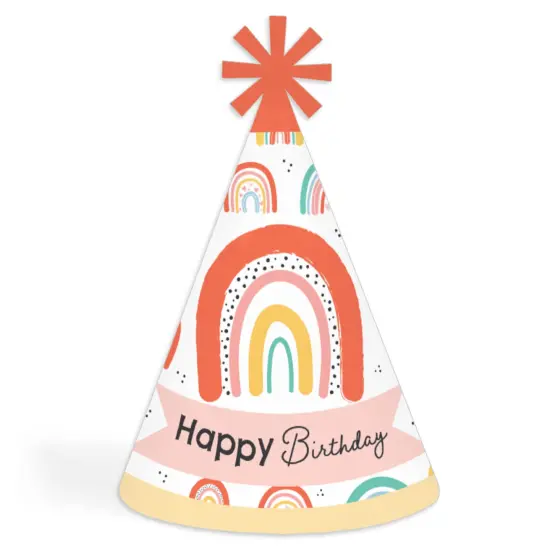 Big Dot of Happiness Hello Rainbow - Cone Happy Birthday Party Hats for Kids and Adults - Set of 8 (Standard Size) {1}