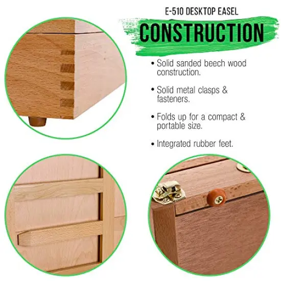 Solana Adjustable Wood Desk Table Easel with Storage Drawer, Paint Palette, Premium Beechwood - Portable Wooden Artist Desktop, Board for Canvas, Painting, Drawing Sketching Book Stand {3}