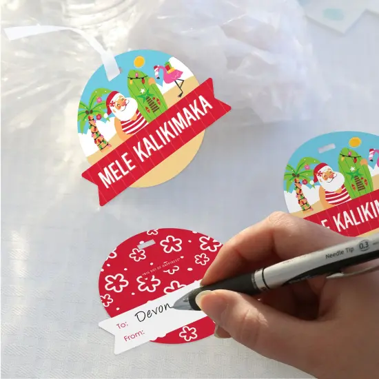 Big Dot of Happiness Tropical Christmas - Beach Santa Holiday Party Clear Goodie Favor Bags - Treat Bags With Tags - Set of 12 {4}