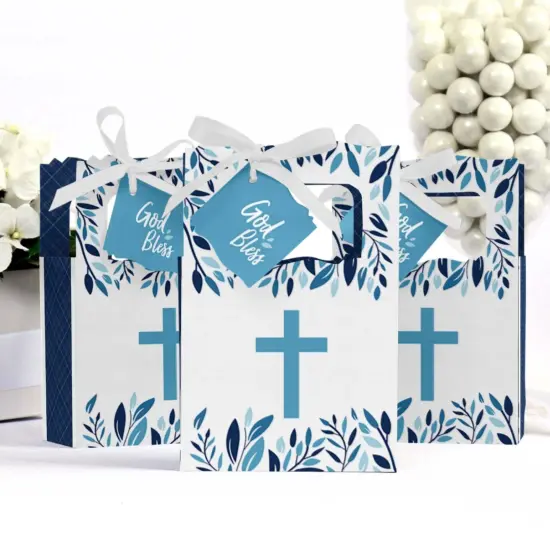 Big Dot of Happiness Blue Elegant Cross - Boy Religious Party Favor Boxes - Set of 12 {4}