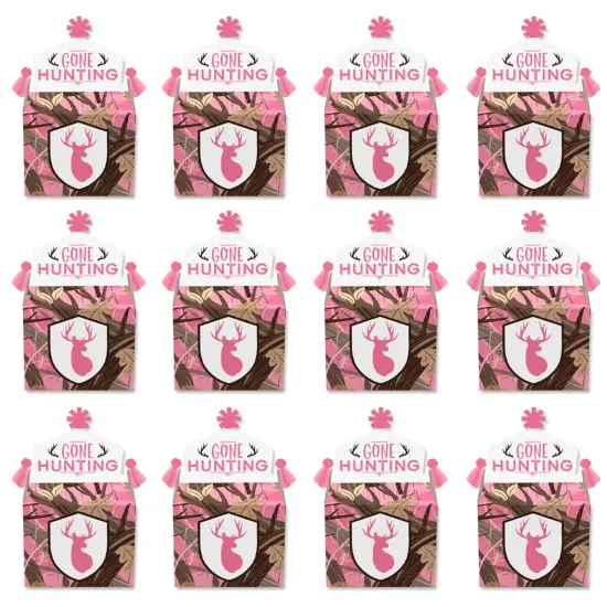 Big Dot of Happiness Pink Gone Hunting - Treat Box Party Favors - Deer Hunting Girl Camo Baby Shower or Birthday Party Goodie Gable Boxes - Set of 12 {6}