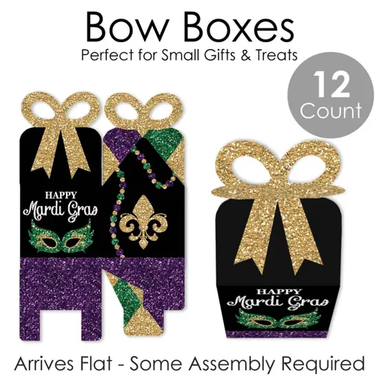 Big Dot of Happiness Mardi Gras - Square Favor Gift Boxes - Masquerade Party Bow Boxes - Set of 12 {7}