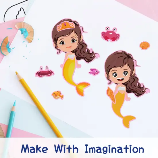 Wrapables Make Your Own Sticker Sheets, DIY Make a Face Animal, Food, Party Favor Stickers (24 Sheets) Mermaids {3}