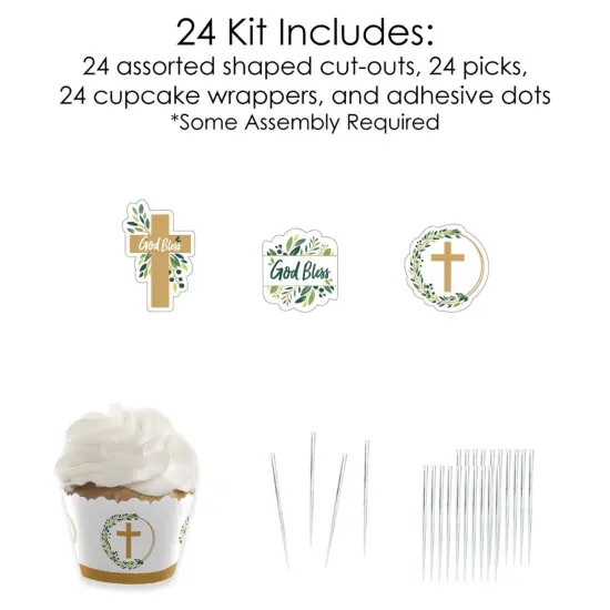 Big Dot of Happiness Elegant Cross - Cupcake Decoration - Religious Party Cupcake Wrappers and Treat Picks Kit - Set of 24 {6}