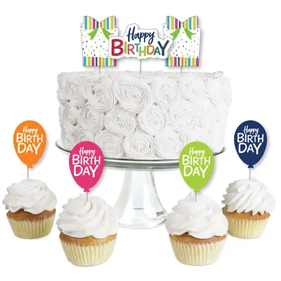 Big Dot of Happiness Cheerful Happy Birthday - Dessert Cupcake Toppers - Colorful Birthday Party Clear Treat Picks - Set of 24 {1}