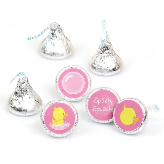 Big Dot of Happiness Pink Ducky Duck - Girl Baby Shower or Birthday Party Round Candy Sticker Favors - Labels Fits Chocolate Candy (1 sheet of 108) {1}