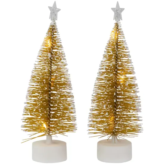 Northlight LED Lighted Mini Bottle Brush Pine Christmas Village Trees - Gold Finish - Set of 2 {7}