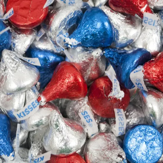 Patriotic Candy Hershey's Kisses Chocolate with Red, Blue, & Silver Foil {1}