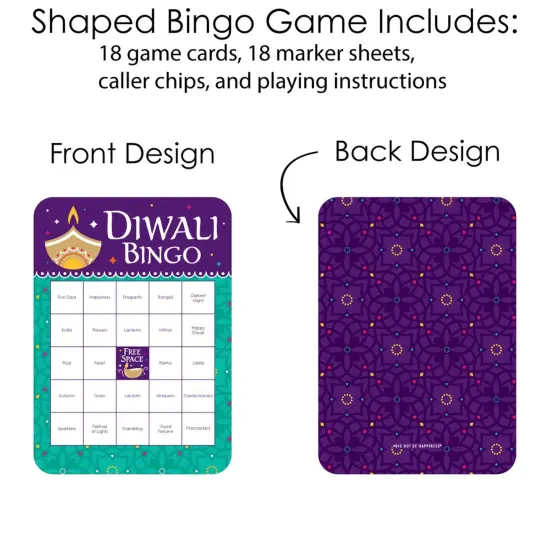 Big Dot of Happiness Happy Diwali - Bingo Cards and Markers - Festival of Lights Party Bingo Game - Set of 18 {4}
