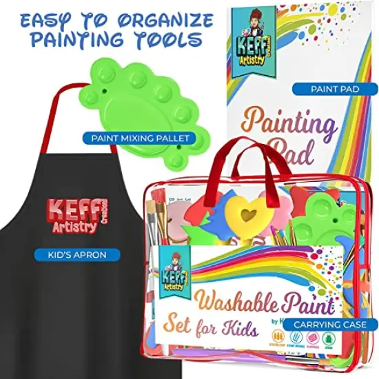 Washable Paint Set for Kids and Toddler - Finger Painting Kit for Toddlers with Non Toxic Washable Tempera, Brushes, Palette, Apron & More Art and Crafts Supplies - 30 Pcs {6}