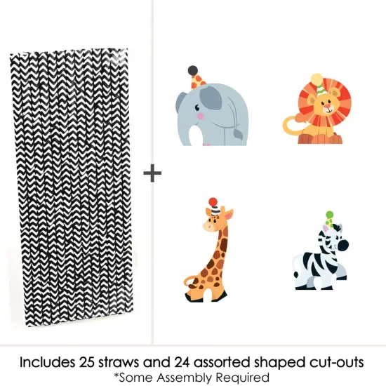 Big Dot of Happiness Jungle Party Animals - Paper Straw Decor - Safari Zoo Animal Birthday Party or Baby Shower Striped Decorative Straws - Set of 24 {4}