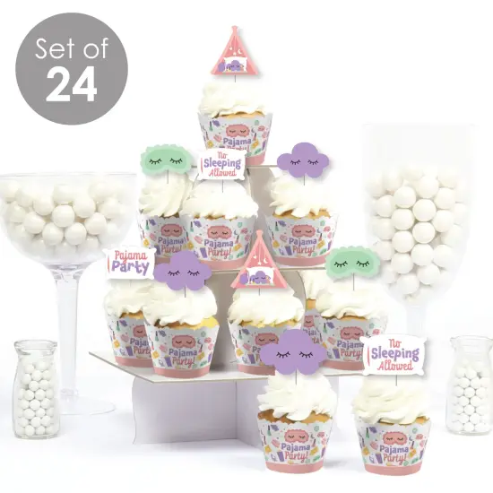 Big Dot of Happiness Pajama Slumber Party - Cupcake Decoration - Girls Sleepover Birthday Party Cupcake Wrappers and Treat Picks Kit - Set of 24 {3}