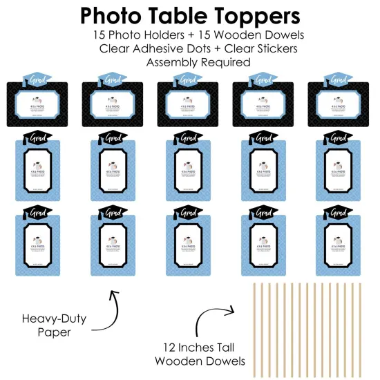 Big Dot of Happiness Light Blue Grad - Best is Yet to Come - Graduation Party Picture Centerpiece Sticks - Photo Table Toppers - 15 Pieces {6}